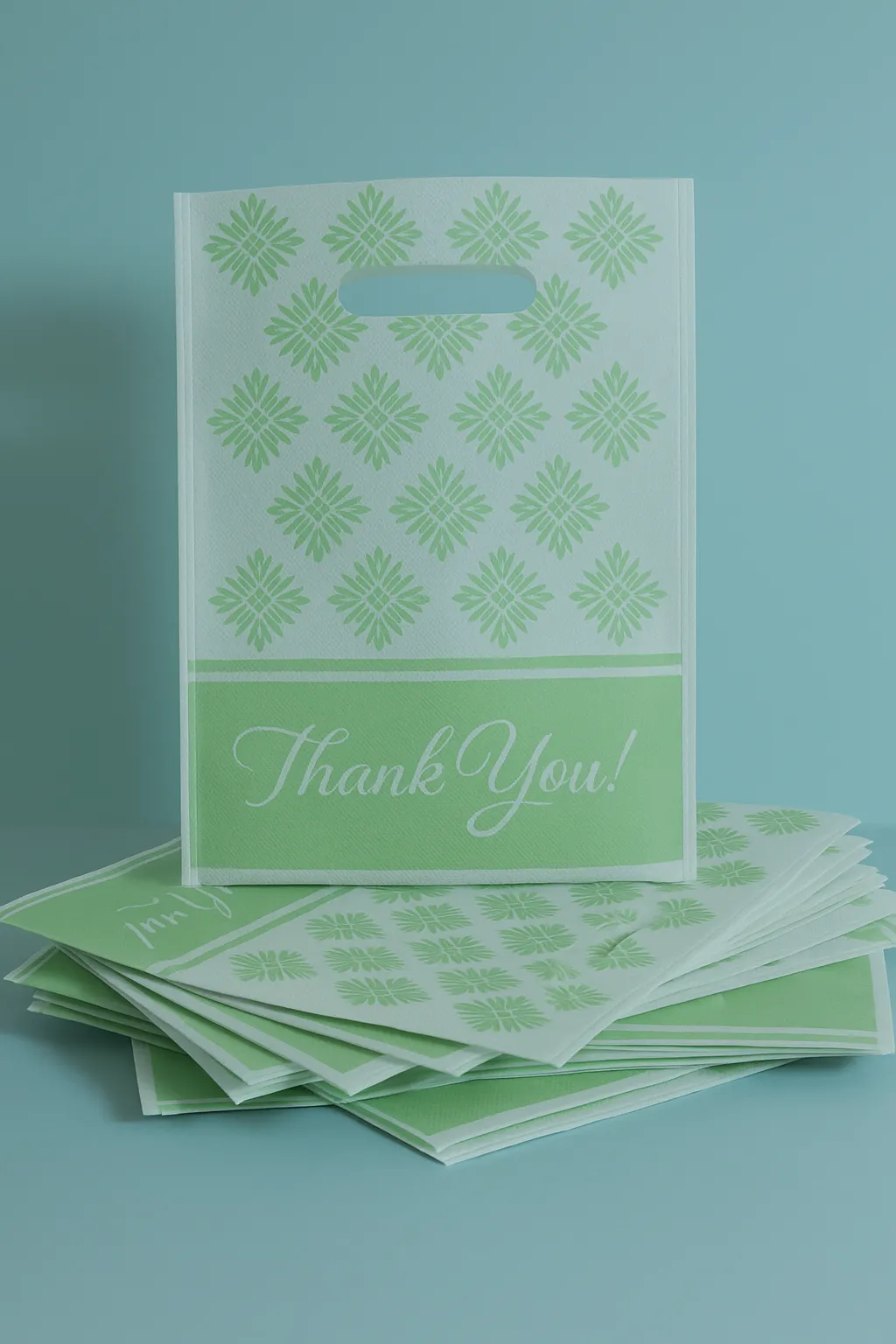 Thank You Return Gift Bags with Damask Pattern, Pink and Green Pack of 25 Bags