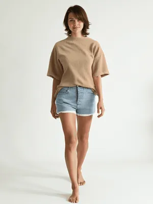 The Coverii Tan Suede Top Size Medium