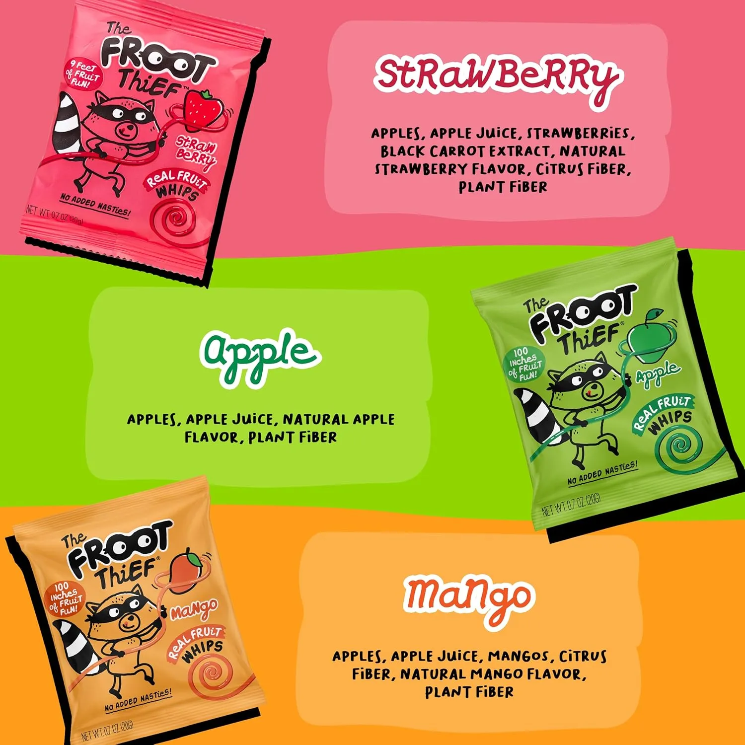 The FROOT Thief Real Fruit Snack Whips, Mango, Nut Free, Perfect for School Lunches and Snacks, Individual Bags Kids Snacks, 40 Pack