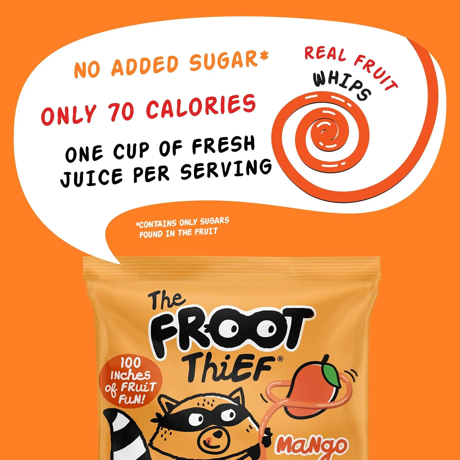 The FROOT Thief Real Fruit Snack Whips, Mango, Nut Free, Perfect for School Lunches and Snacks, Individual Bags Kids Snacks, 40 Pack