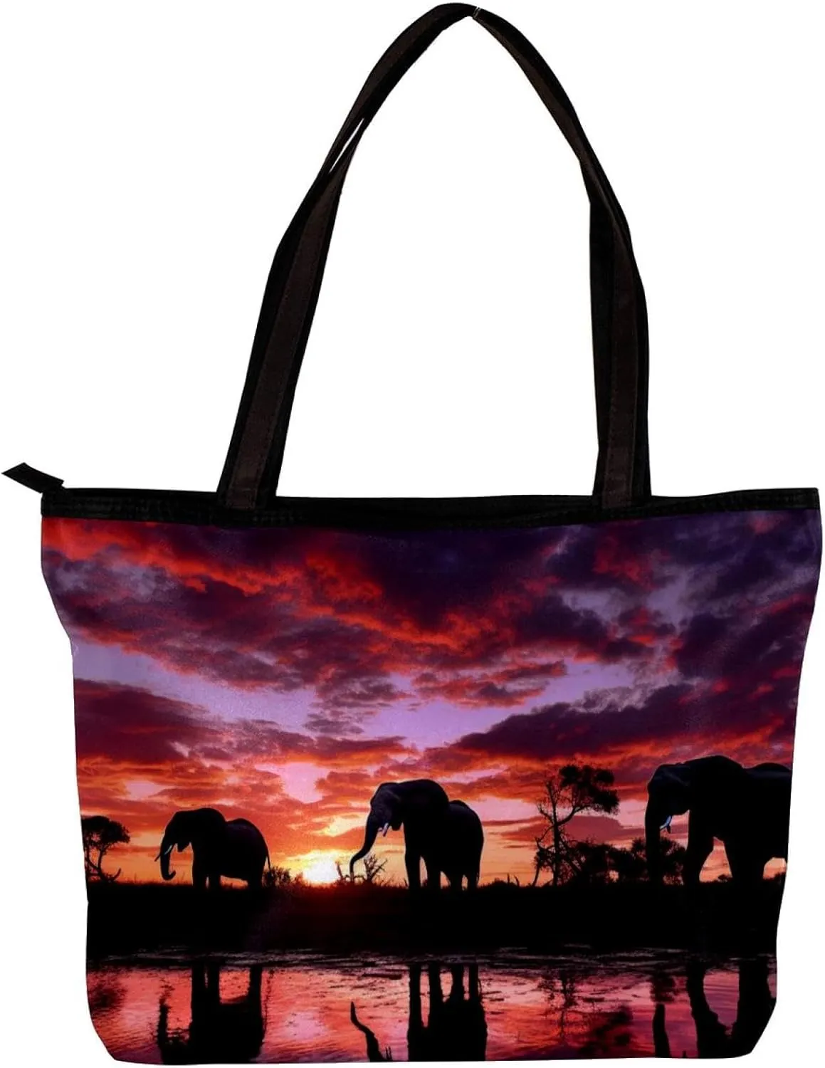 The Tote Bag For Women,Purses For Women,Handbags For Women,African Sunset Grassland Elephant Handbags