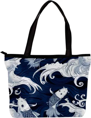The Tote Bag For Women,Purses For Women,Handbags For Women,Blue Fish Luck Koi Handbags