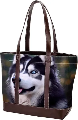 The Tote Bag For Women,Tote Bag With Zipper,Canvas Tote Bag,Alaskan Dog Funny Tongue Handbags