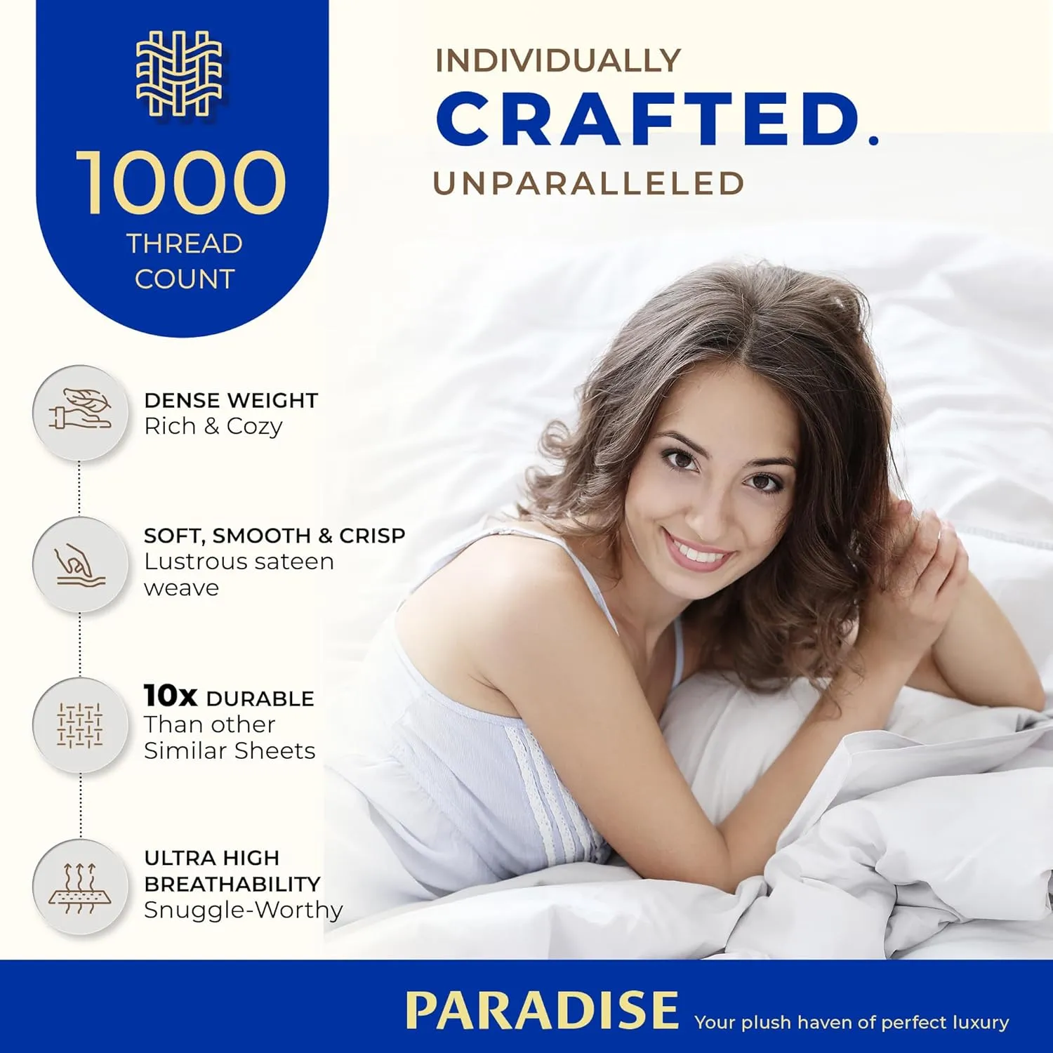 THREAD SPREAD Pure Egyptian Cotton Sheets Queen Size - 4 PC 1000 Thread Count Silver Bed Sheet & Pillow Cases Set, Luxury Egyptian Cotton Cooling Sheets for Queen Size Bed, Sateen Weave Sheets