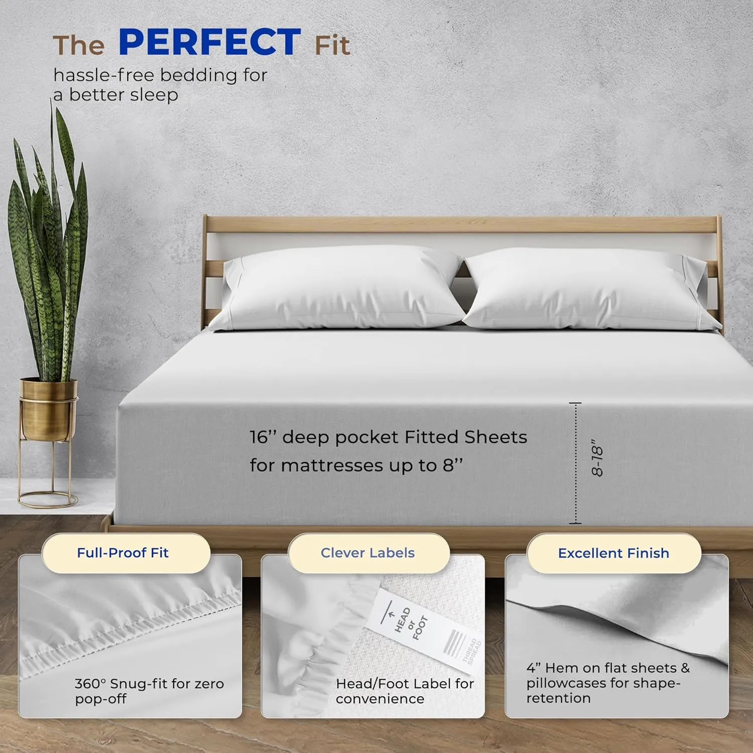 THREAD SPREAD Pure Egyptian Cotton Sheets Queen Size - 4 PC 1000 Thread Count Silver Bed Sheet & Pillow Cases Set, Luxury Egyptian Cotton Cooling Sheets for Queen Size Bed, Sateen Weave Sheets