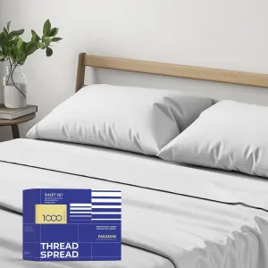 THREAD SPREAD Pure Egyptian Cotton Sheets Queen Size - 4 PC 1000 Thread Count Silver Bed Sheet & Pillow Cases Set, Luxury Egyptian Cotton Cooling Sheets for Queen Size Bed, Sateen Weave Sheets