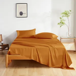 THXSILK Silk Sheet Set 4 Pcs, Queen Size Sheet Set, Soft Breathable Cooling Bed Sheets with 1 Flat Sheet, 1 Fitted Sheet, 2 Pillowcases with Zipper Closure, Deep Orange