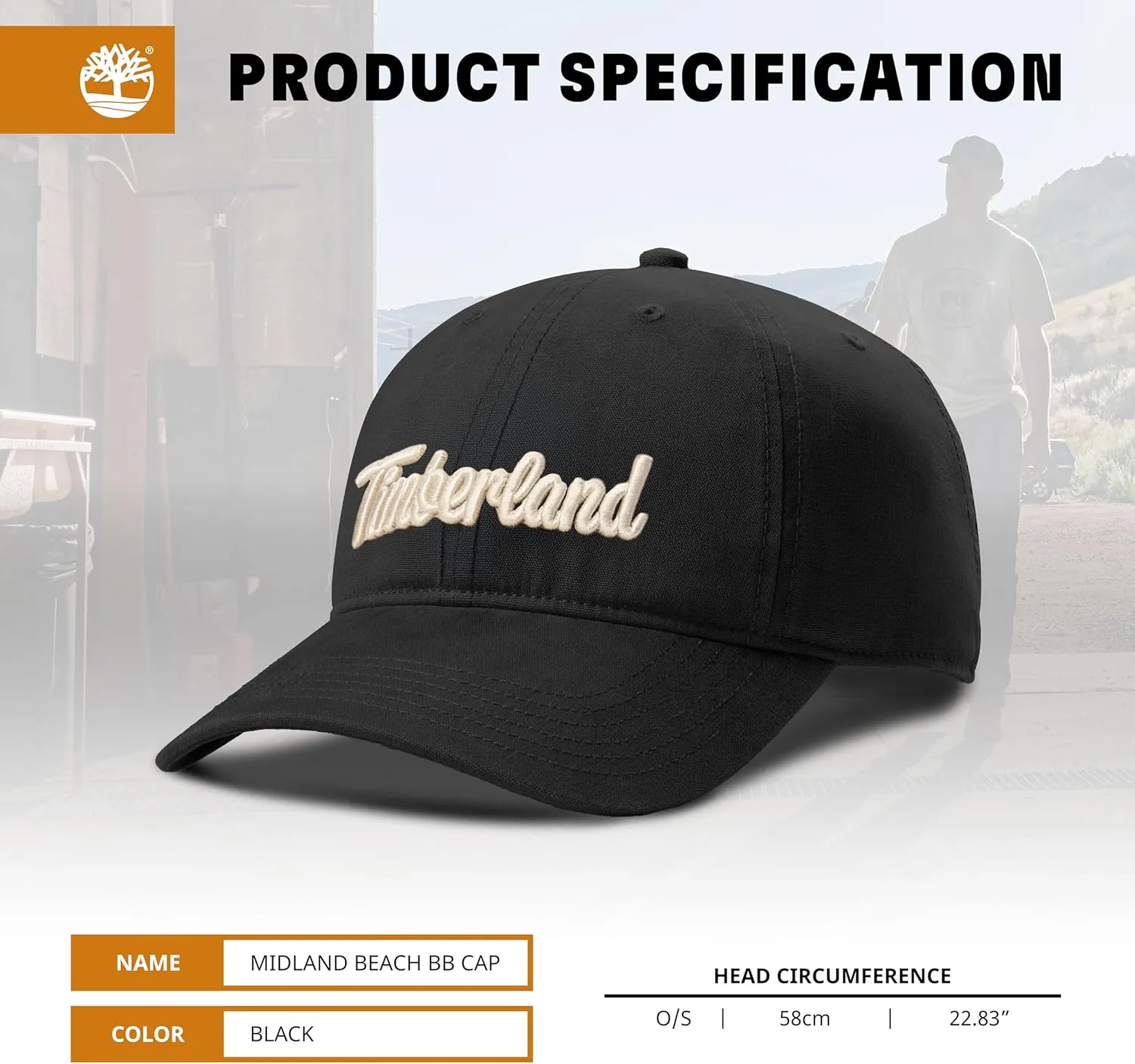 Timberland Midland Beach Men's Baseball Cap, Soft Cotton, Adjustable, Lightweight & Stylish Hat for Outdoor Activities