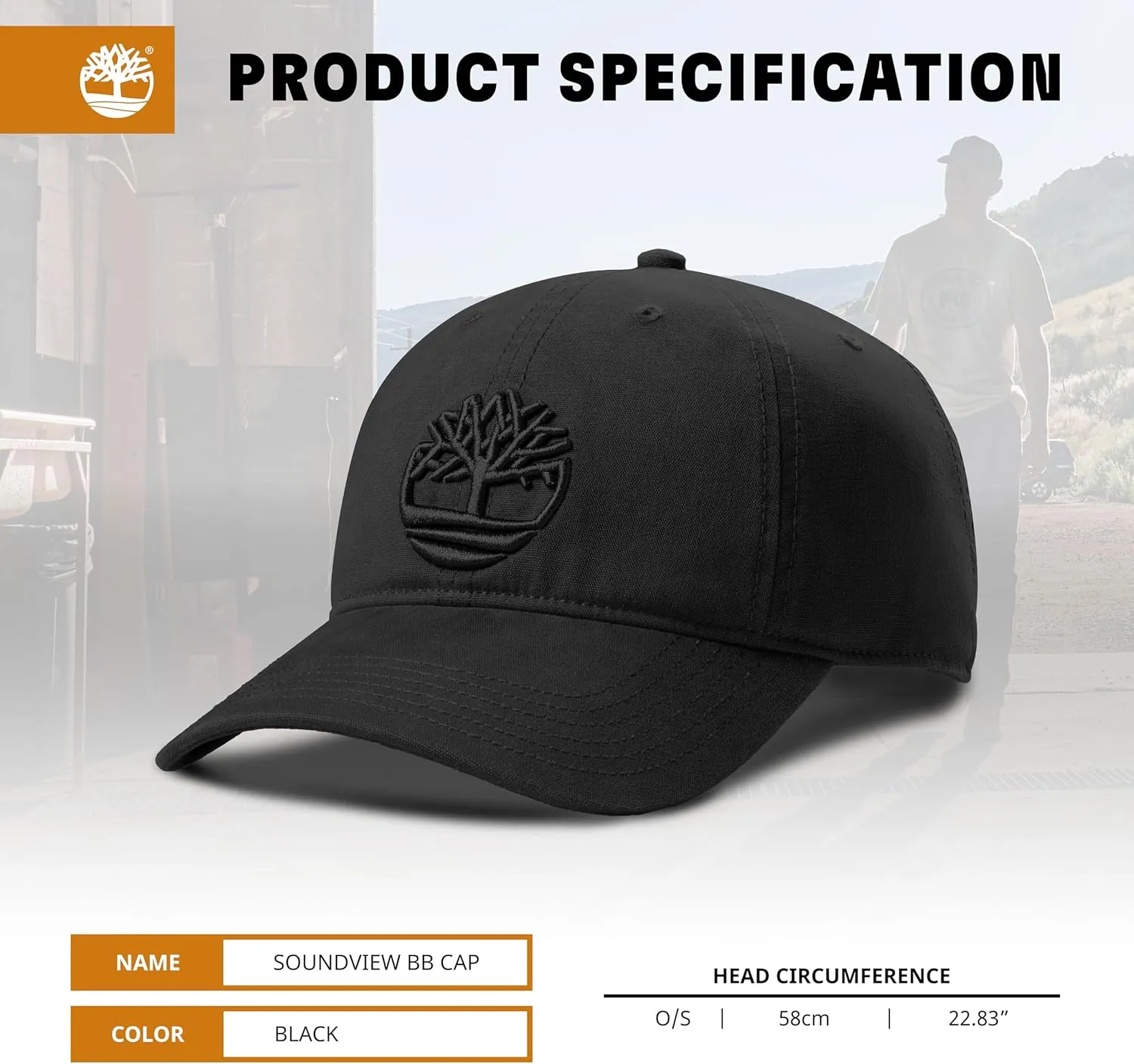 Timberland Soundview Men's Baseball Cap - Cotton Canvas, Adjustable, Lightweight & Stylish Hat for Outdoor Activities