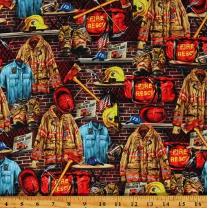 Timeless Treasures Cotton Firefighter Equipment Firefighters Fire Department First Responders Cotton Fabric Print by The Yard (DONA-CD2998-MULTI)