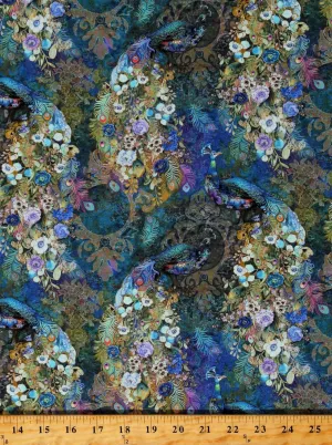 TIMELESS TREASURES Cotton Peacocks Flowers Floral Designs Animals Birds Cotton Fabric Print by The Yard (PEACOCK-CD2581)