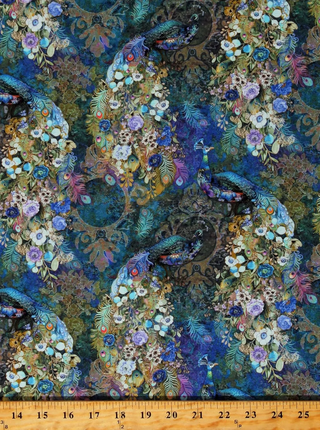 TIMELESS TREASURES Cotton Peacocks Flowers Floral Designs Animals Birds Cotton Fabric Print by The Yard (PEACOCK-CD2581)