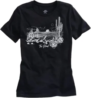 TIN HAUL Women's Long Sleeve Knit Shirt with Desert Lines Screen Print