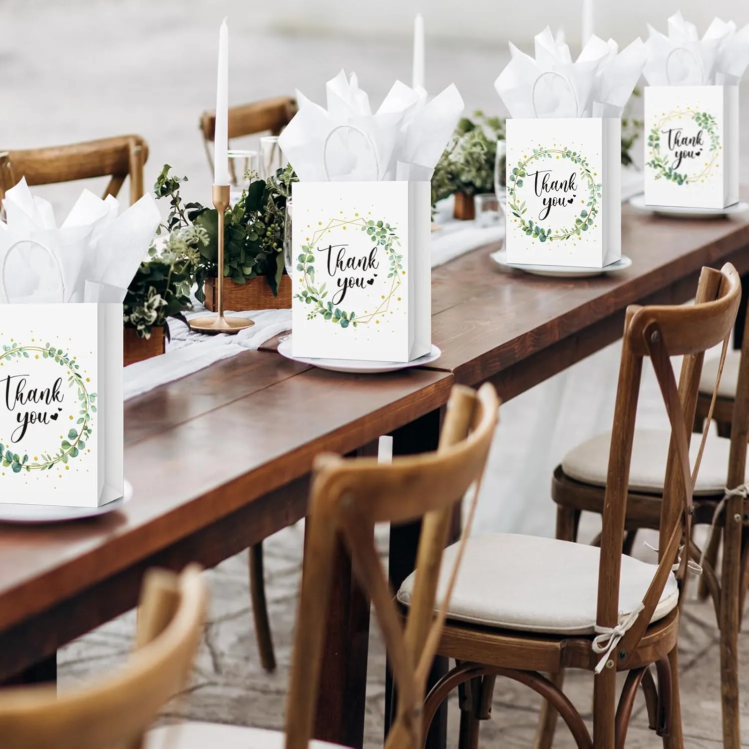 Tinlade 30 Pcs Thank You Gift Bags with Tissue Paper Gold Thank You Wedding Bags with Handle for Graduation Business Shopping Wedding Baby Shower Party Favors(Eucalyptus Leaf)