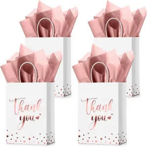 Tinlade 30 Pcs Thank You Gift Bags with Tissue Paper Gold Thank You Wedding Bags with Handle for Graduation Business Shopping Wedding Baby Shower Party Favors(Rose Gold)
