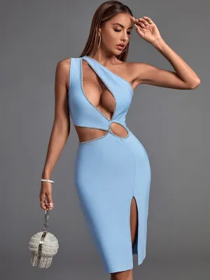 Tinley One Shoulder Cut Out Rhinestone Bandage Dress