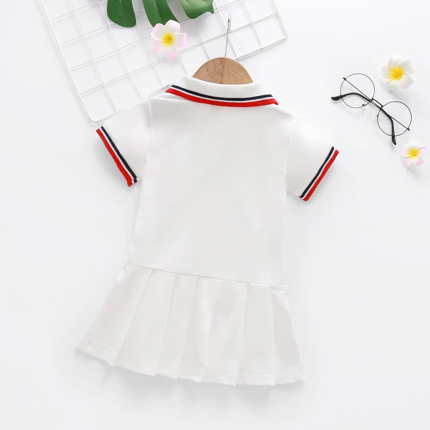 Toddler Baby Girls Polo Dress Cherry Embroidered Short Sleeve Pleated Tennis Dress A-Line Playwear Sundress