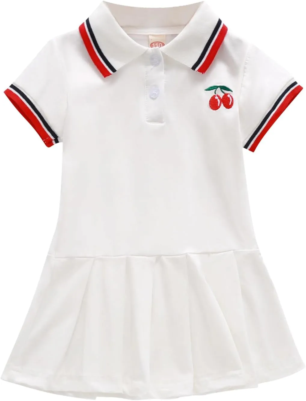 Toddler Baby Girls Polo Dress Cherry Embroidered Short Sleeve Pleated Tennis Dress A-Line Playwear Sundress