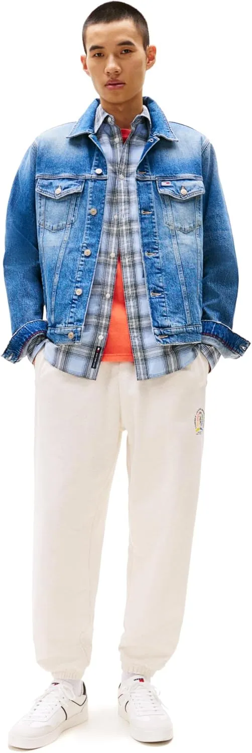 Tommy Jeans Men's Lightweight Denim Trucker Jacket with Embroidered Logo