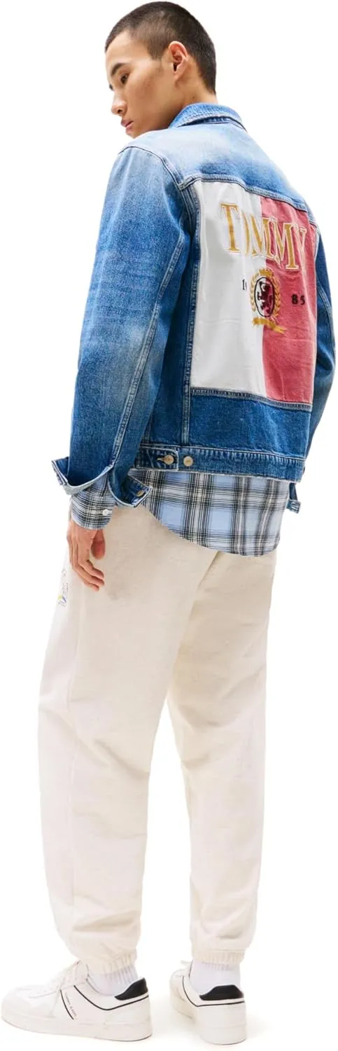 Tommy Jeans Men's Lightweight Denim Trucker Jacket with Embroidered Logo