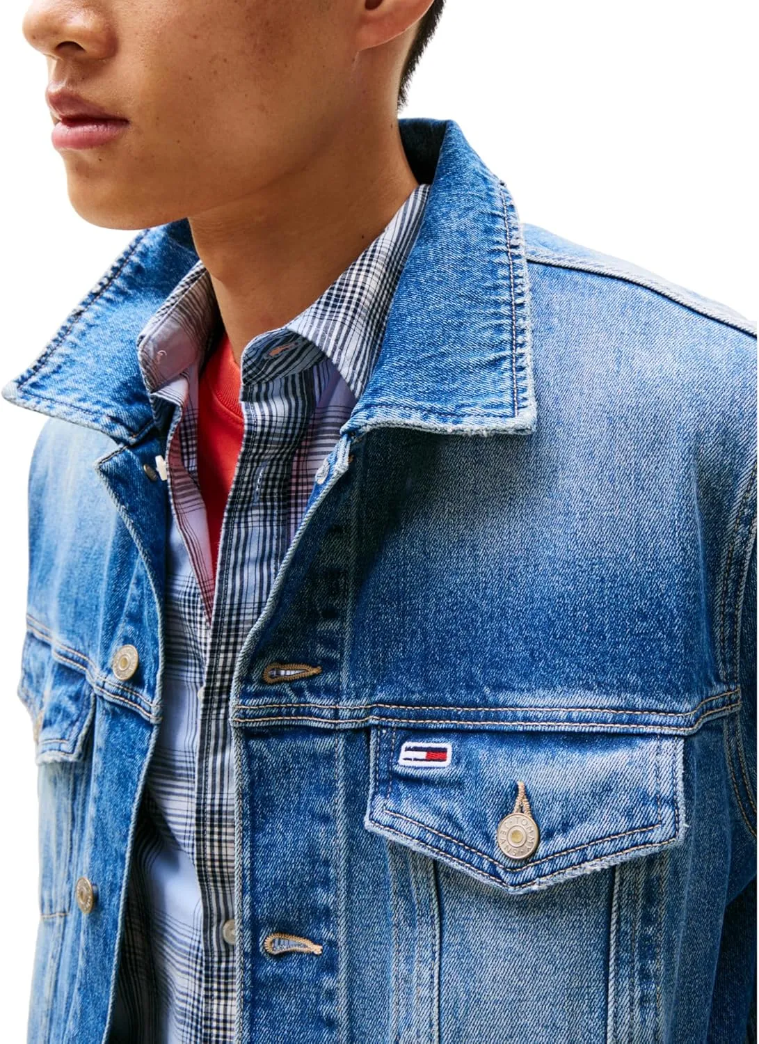 Tommy Jeans Men's Lightweight Denim Trucker Jacket with Embroidered Logo