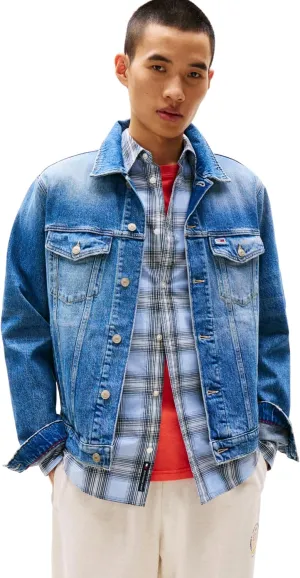 Tommy Jeans Men's Lightweight Denim Trucker Jacket with Embroidered Logo