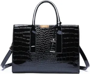 Top-handle Handbags Purse Women Crocodile Pattern Satchel Pu Leather Shoulder Bag Tote