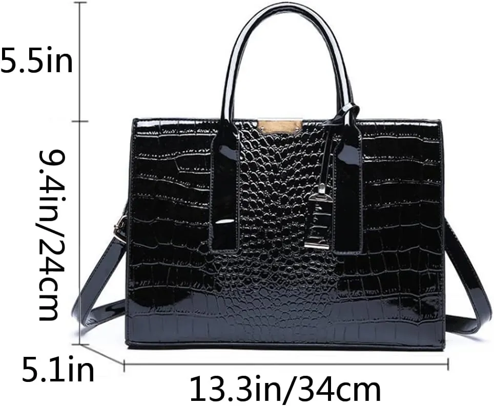 Top-handle Handbags Purse Women Crocodile Pattern Satchel Pu Leather Shoulder Bag Tote