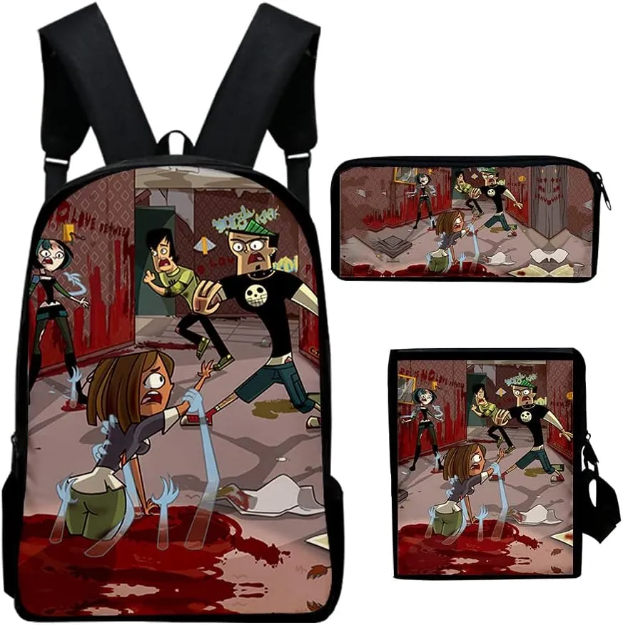 Total Drama Backpack Three-piece Sets Casual Oxford Cloth Travel Bag Unisex TV Series Shoulder Bags (KA08006,One size)