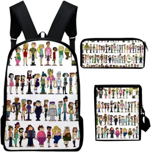Total Drama Backpack Three-piece Sets Casual Oxford Cloth Travel Bag Unisex TV Series Shoulder Bags (KA08009,One size)