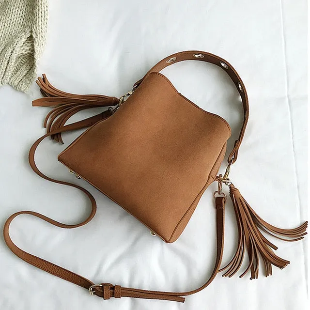 Tote Bag Crossbody Simple Women Scrub Tassel Messenger High 2019 Shoulder Fashion Bag Bag Bucket Retro Bag Quality Don't miss it Vintage Reliable service