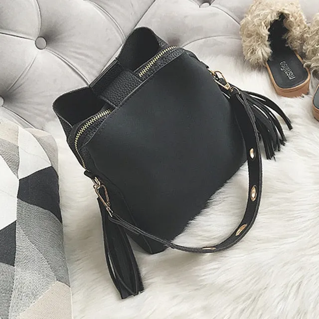 Tote Bag Crossbody Simple Women Scrub Tassel Messenger High 2019 Shoulder Fashion Bag Bag Bucket Retro Bag Quality Don't miss it Vintage Reliable service