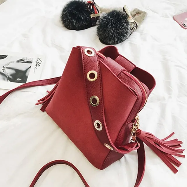 Tote Bag Crossbody Simple Women Scrub Tassel Messenger High 2019 Shoulder Fashion Bag Bag Bucket Retro Bag Quality Don't miss it Vintage Reliable service