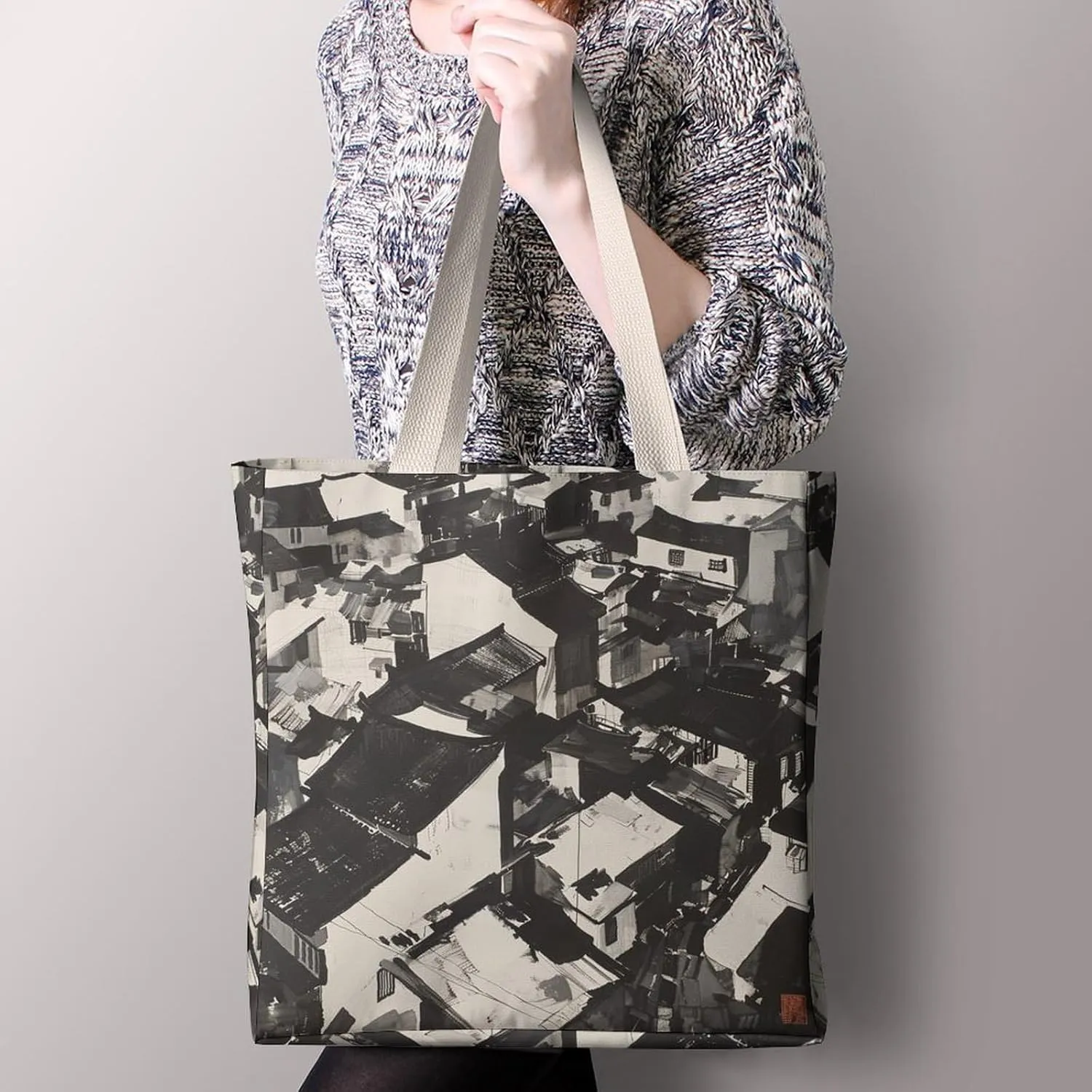 Tote Bag Laptop Handbag Small Hound Pattern Grocery Bag Canvas Shoulder Bag Crossbody Bag for Travel