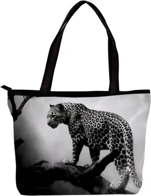 Tote Bags for Women,Womens Handbags,Small Tote Bag,Black Gray Fog Leopard