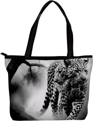 Tote Bags for Women,Womens Handbags,Small Tote Bag,Black Gray Fog Leopard