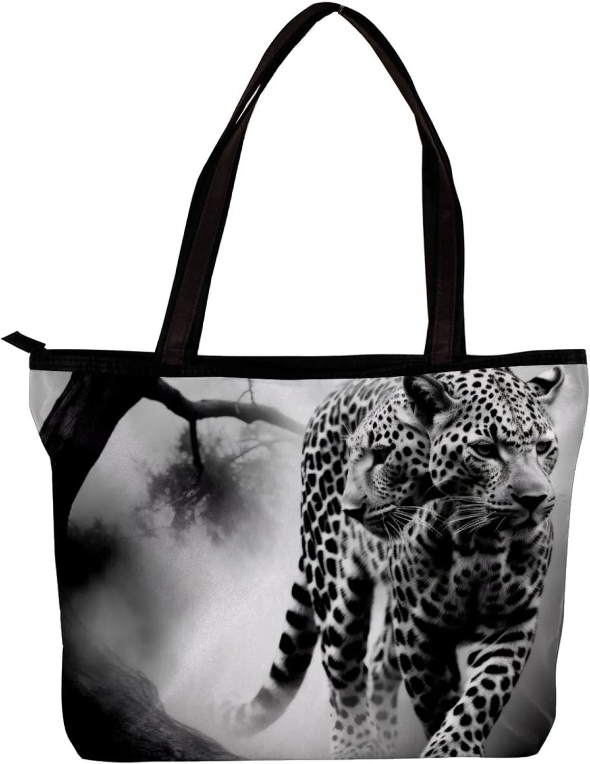 Tote Bags for Women,Womens Handbags,Small Tote Bag,Black Gray Fog Leopard