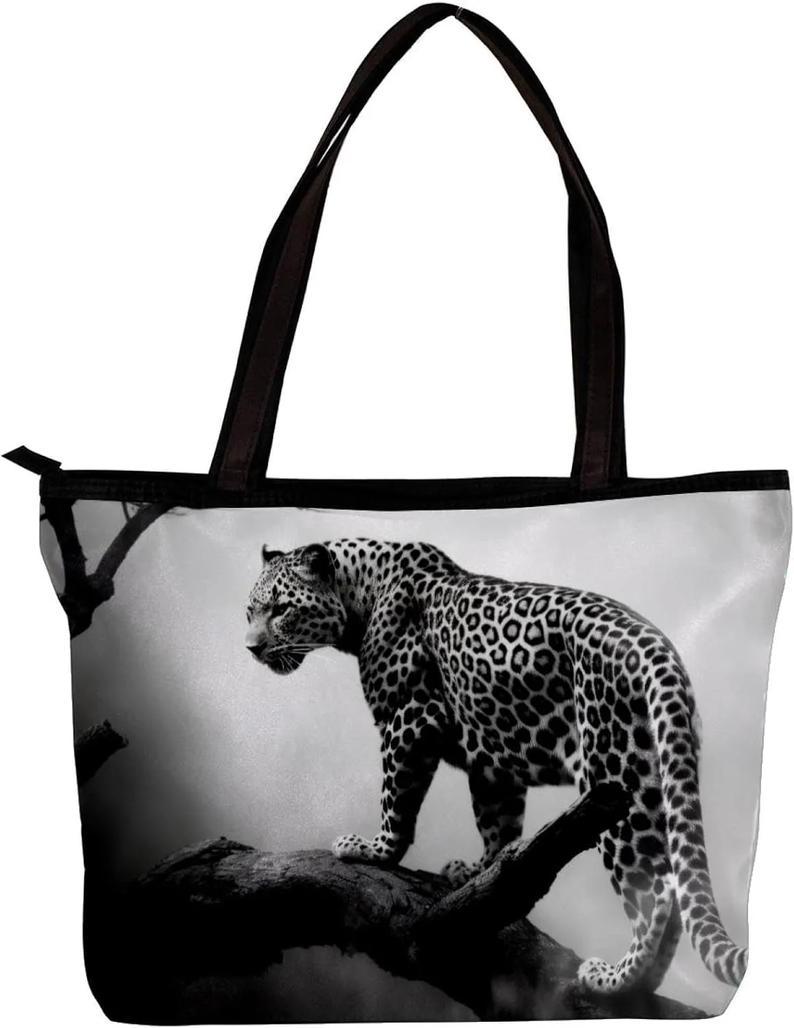 Tote Bags for Women,Womens Handbags,Small Tote Bag,Black Gray Fog Leopard
