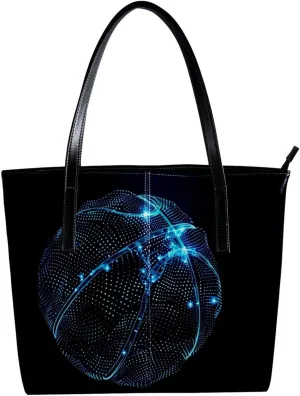 Tote Bags, Large Tote Bag, Women's Tote Handbags, Modern Blue Art Basketball Pattern, Tote Bag for Work