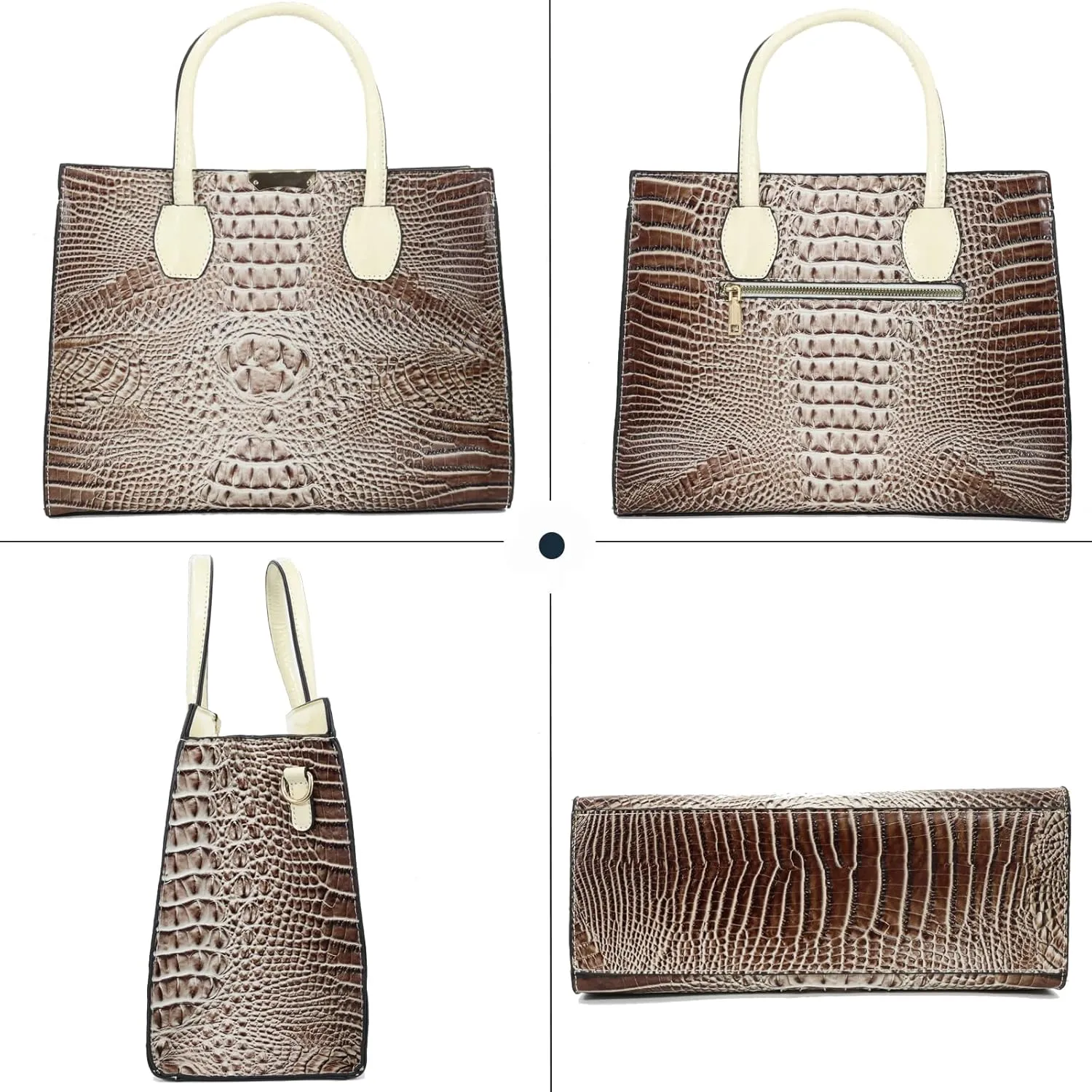 Tote Top-handle Handbags Patent PU Leather Women Purse Satchel Crocodile Pattern Shoulder Crossbody Bag 3 Pcs Set