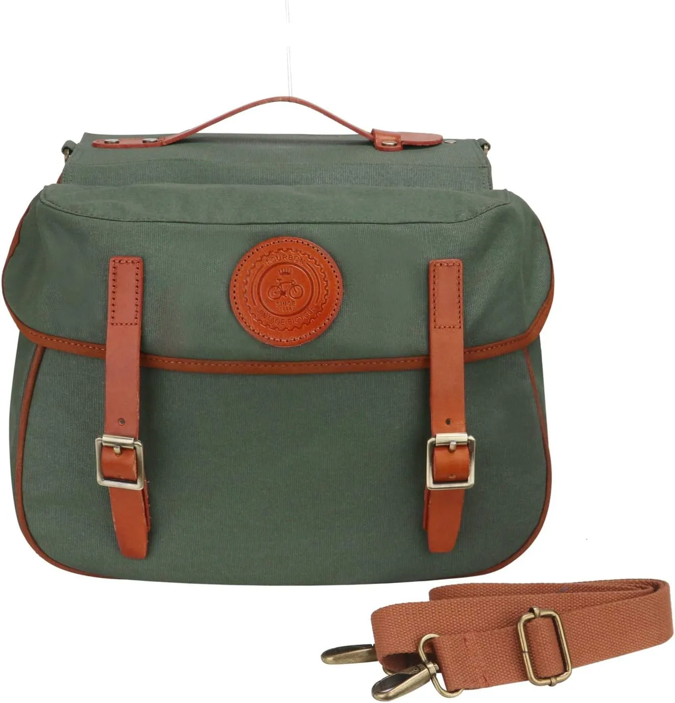 TOURBON Bike Pannier Bags Waterproof Bicycle Rear Rack Tail Bag - Canvas and Leather