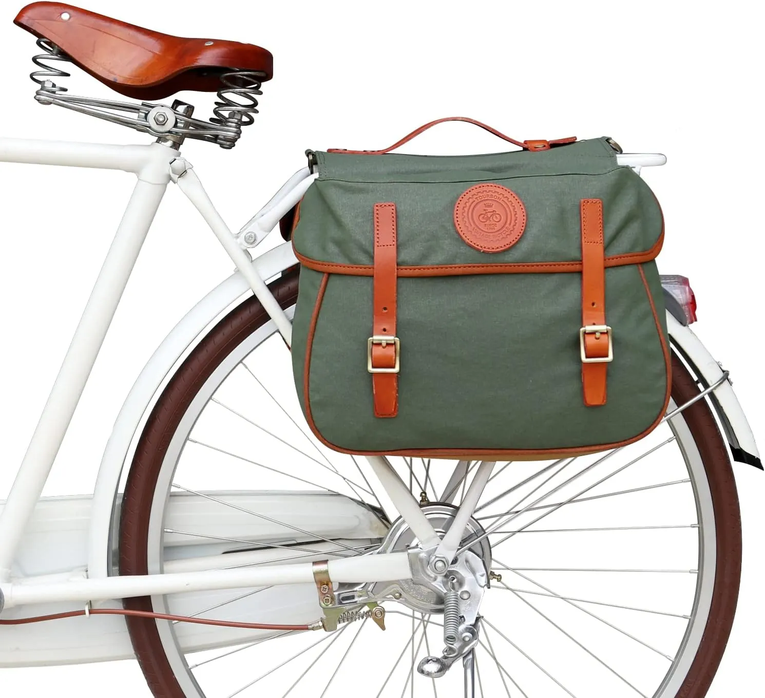 TOURBON Bike Pannier Bags Waterproof Bicycle Rear Rack Tail Bag - Canvas and Leather
