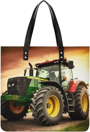Tractor Theme Leather Handbags Crossbody Bags for Women Trendy Vegan Purses Shoulder Handbags with Wide Shoulder Strap And Zipper