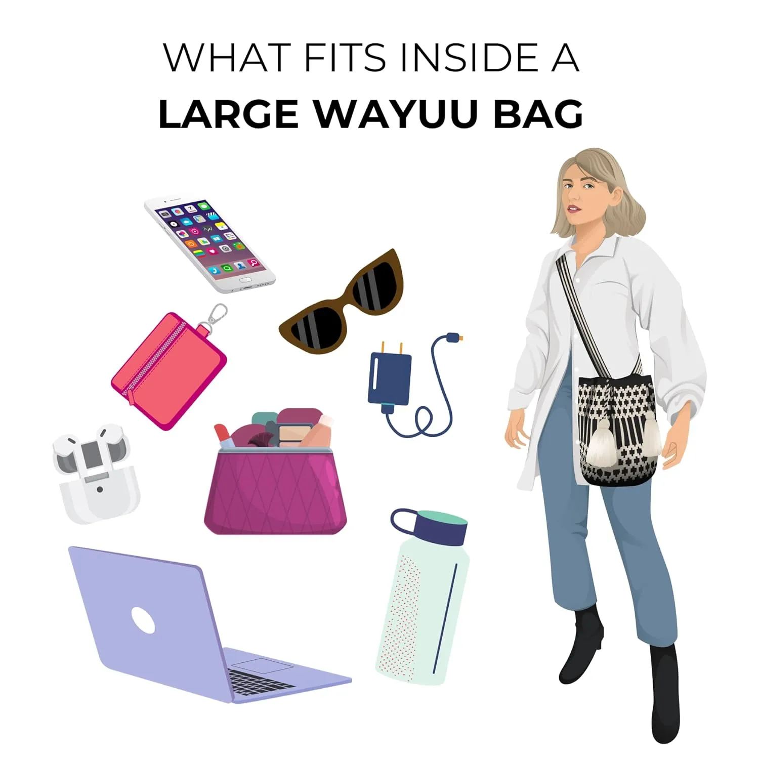 Traditional Best-Selling WAYUU Bag, Original Crochet Crossbody, Handmade Colombian Bucket Bag, Ethical Purse, Artisanmade Mochila. (Dama)
