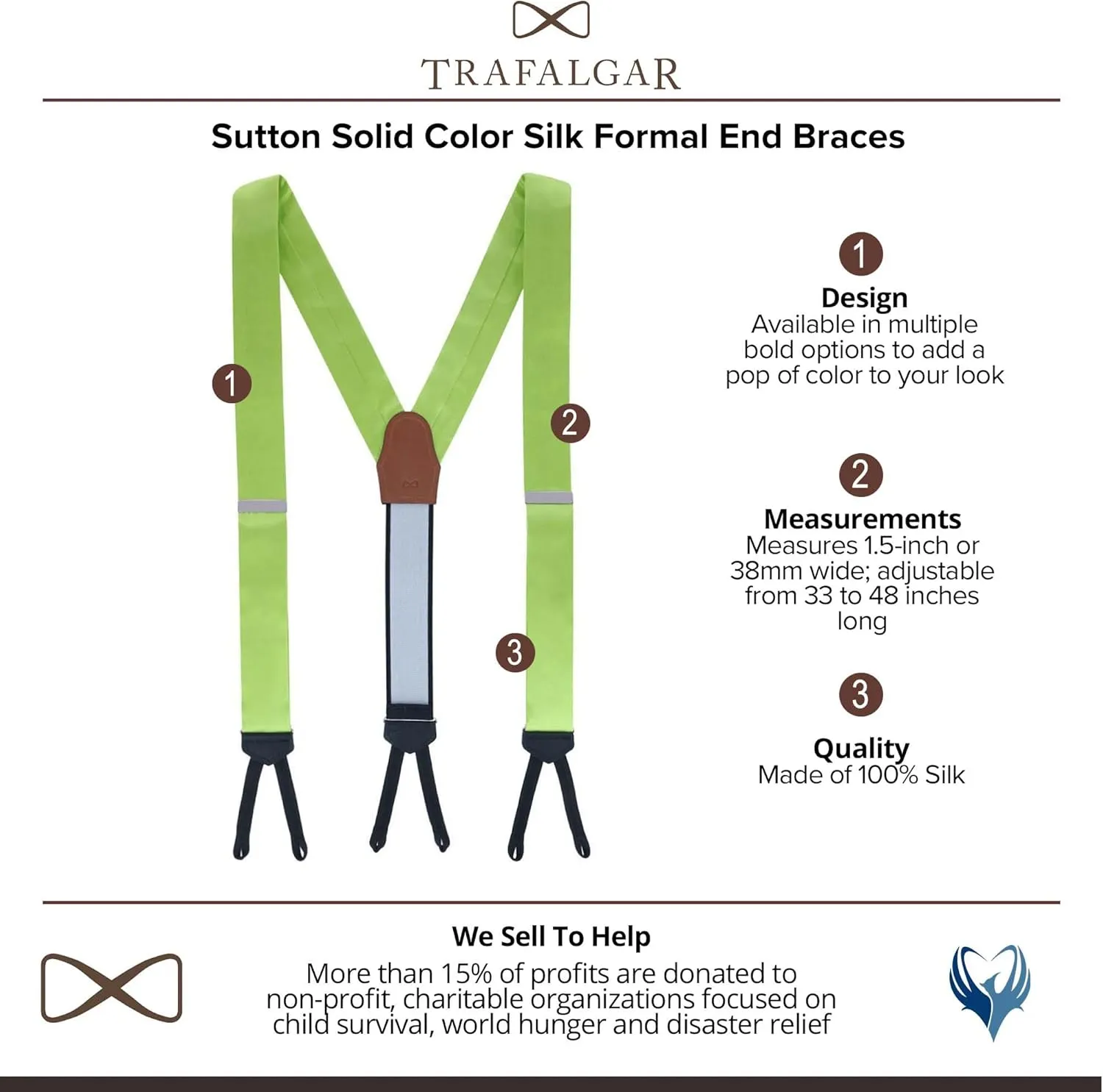 Trafalgar Sutton Solid Color Silk Formal Suspenders | Y-Back, Adjustable Braces