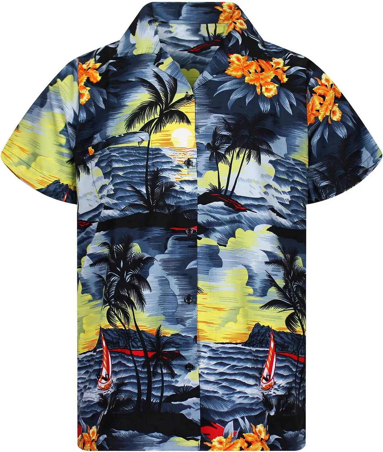 Trend-Hawaiian-Shirt Men Short-Sleeve Front-Pocket Stylish Funky Sun Surf-Boards Palms Unisex