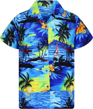 Trend-Hawaiian-Shirt Men Short-Sleeve Front-Pocket Stylish Funky Sun Surf-Boards Palms Unisex