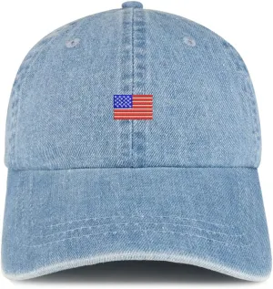 Trendy Apparel Shop US American Flag Small Embroidered 100% Cotton Denim Cap Dad Hat
