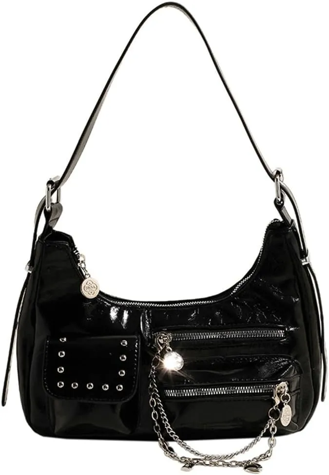 Trendy Glossy Crescent Bag for Women Large Capacity Multi-Pocket Shoulder Bags Travel Commuter Underarm Bag 2025