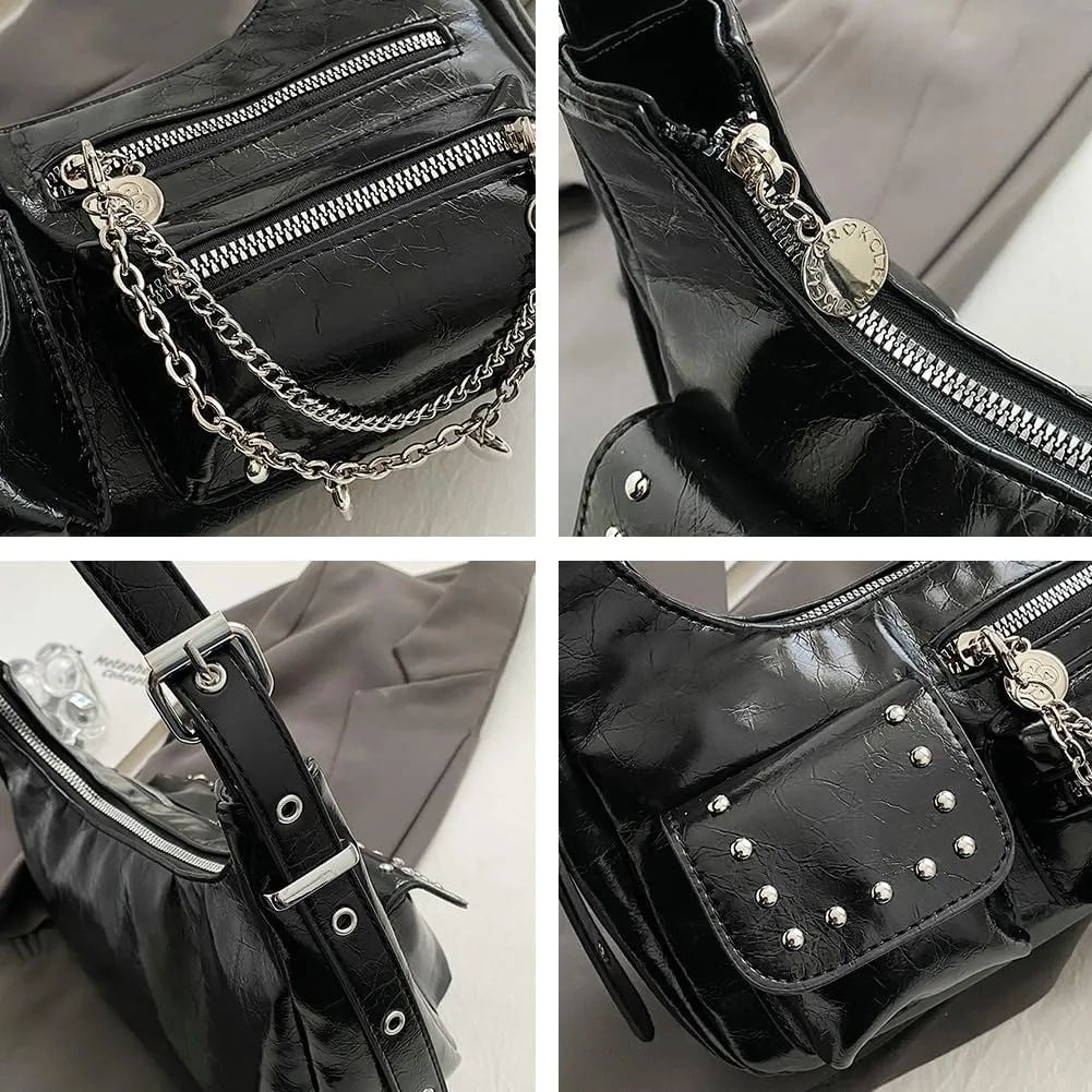 Trendy Glossy Crescent Bag for Women Large Capacity Multi-Pocket Shoulder Bags Travel Commuter Underarm Bag 2025